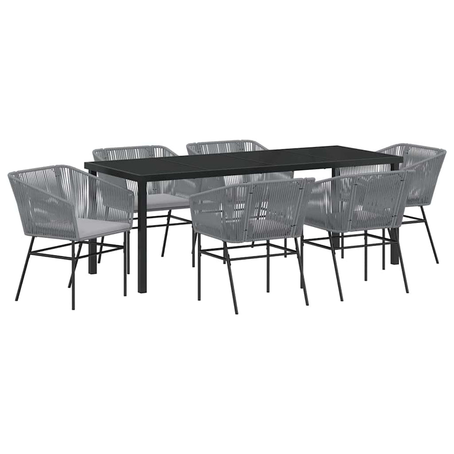 Tuin Eetset 7 Pcs Grijs Poly Riet