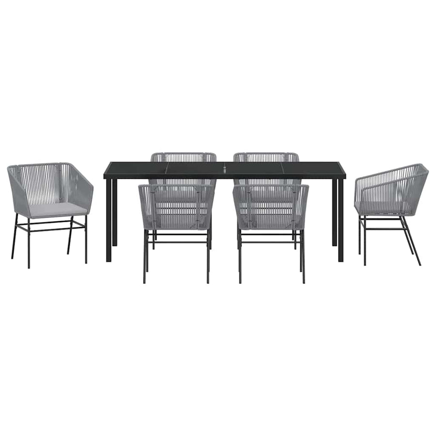Tuin Eetset 7 Pcs Grijs Poly Riet