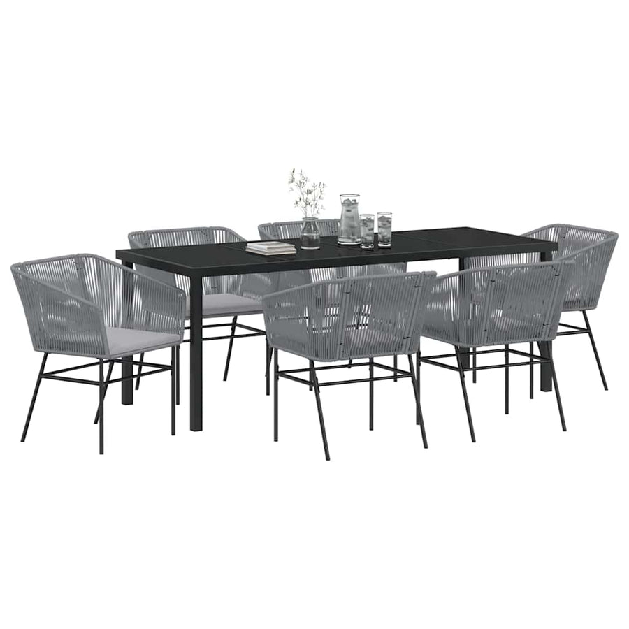 Tuin Eetset 7 Pcs Grijs Poly Riet