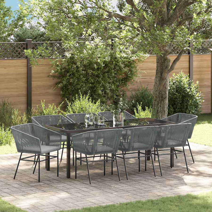 Tuin Eettafelset Met Kussen 9 Pcs Grijs Gepoedercoat Staal