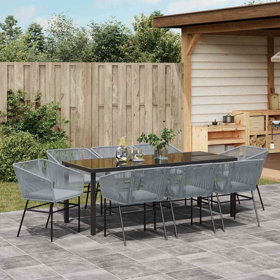 Tuin Eettafelset Met Kussen 9 Pcs Grijs Gepoedercoat Staal