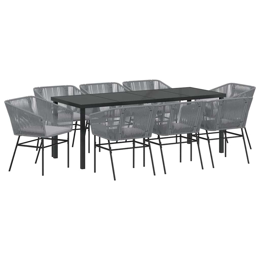 Tuin Eettafelset Met Kussen 9 Pcs Grijs Gepoedercoat Staal