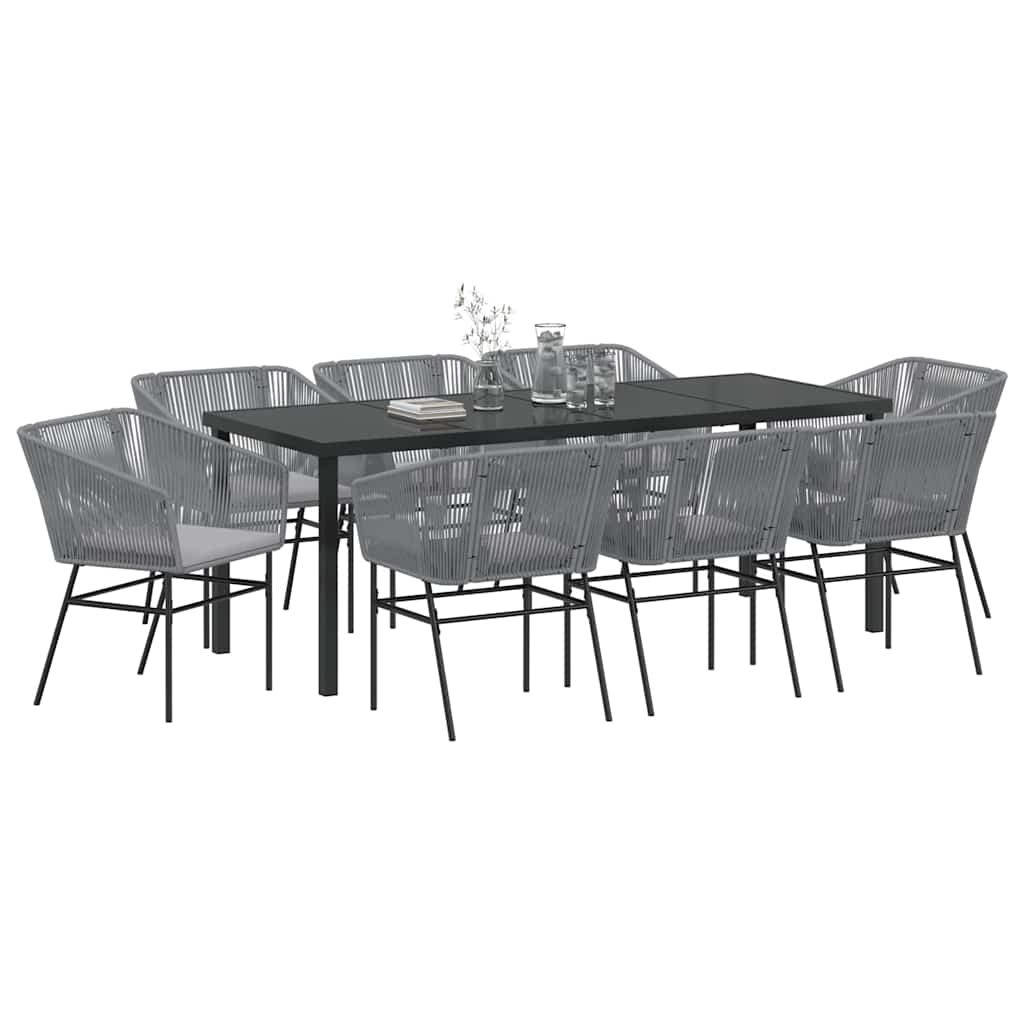 Tuin Eettafelset Met Kussen 9 Pcs Grijs Gepoedercoat Staal