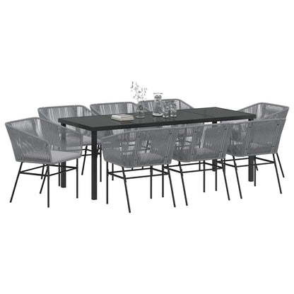 Tuin Eettafelset Met Kussen 9 Pcs Grijs Gepoedercoat Staal