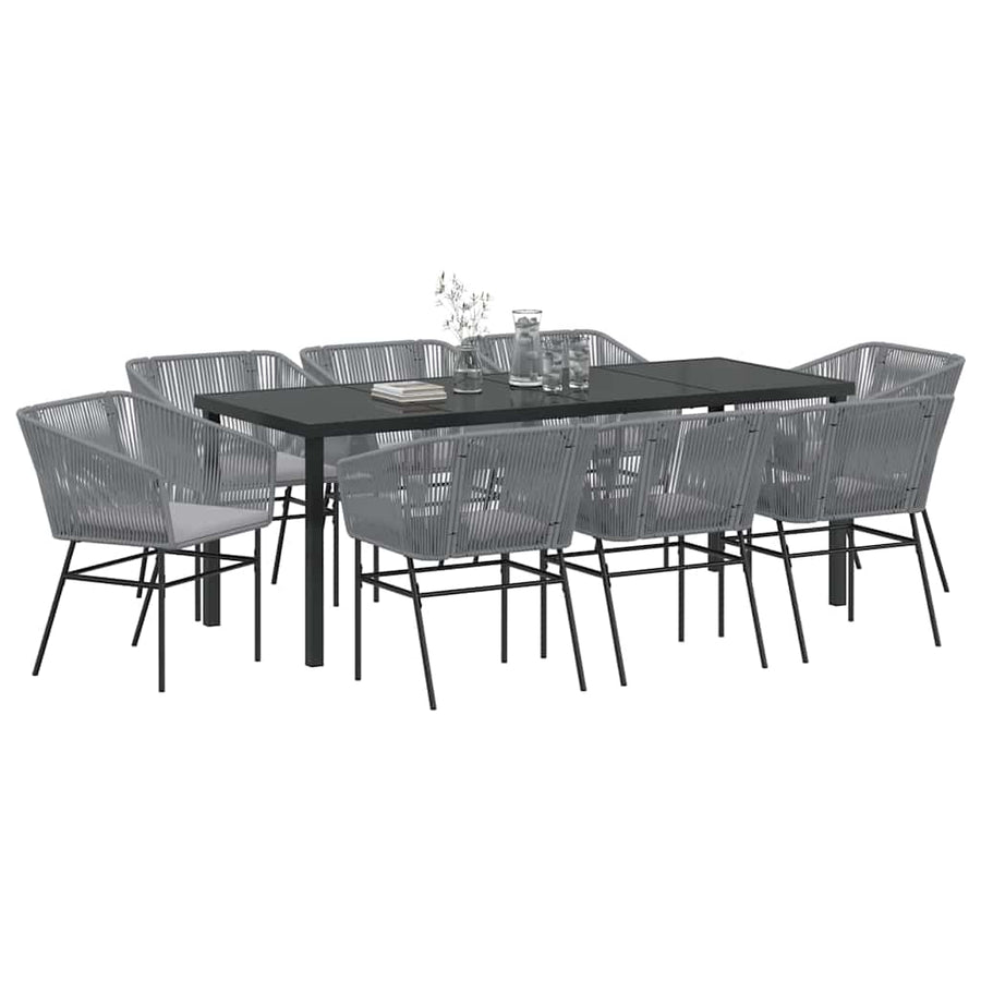 Tuin Eettafelset Met Kussen 9 Pcs Grijs Gepoedercoat Staal