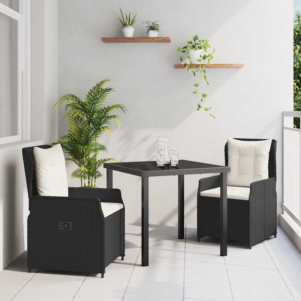 Tuin eettafelset 3 pcs Zwart poly rattan