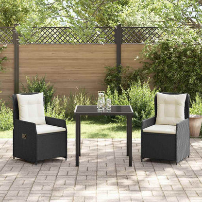 Tuin eettafelset 3 pcs Zwart poly rattan