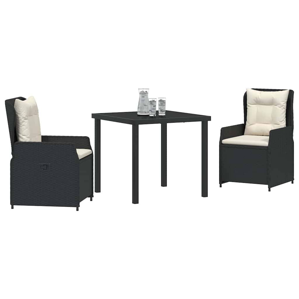 Tuin eettafelset 3 pcs Zwart poly rattan