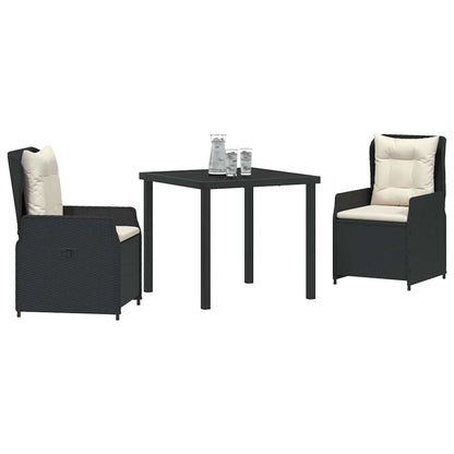 Tuin eettafelset 3 pcs Zwart poly rattan