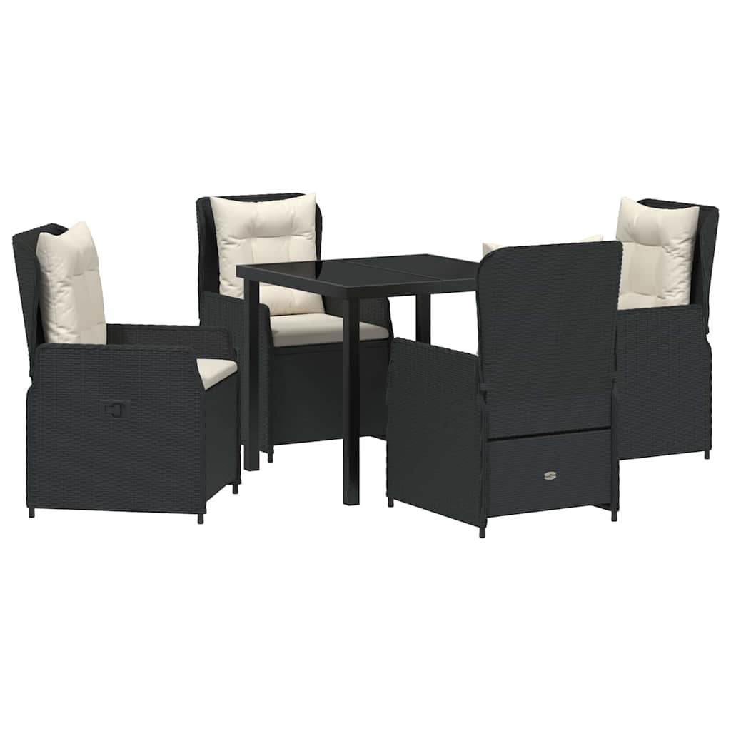 Tuin eettafelset 5 pcs Zwart poly rattan