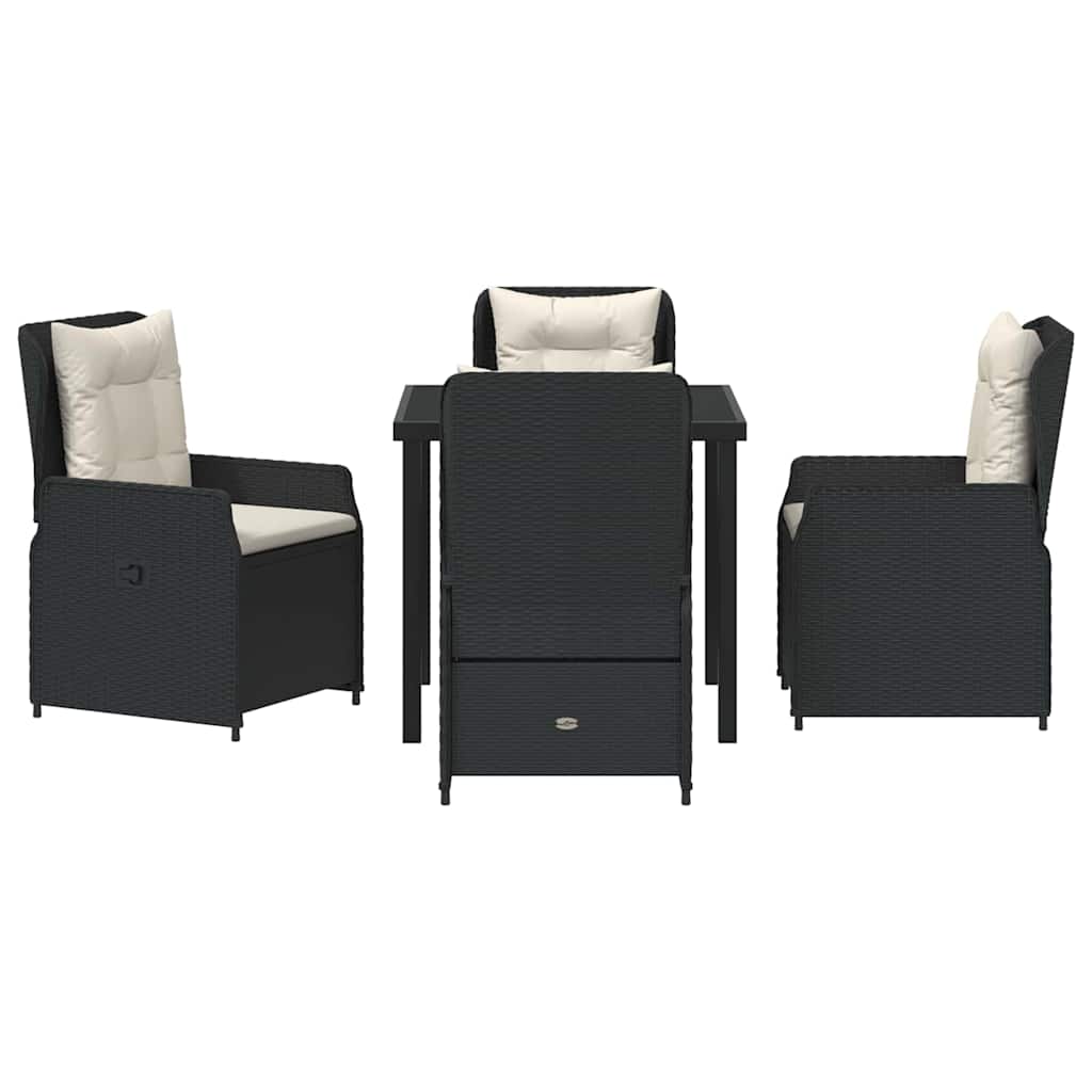 Tuin eettafelset 5 pcs Zwart poly rattan