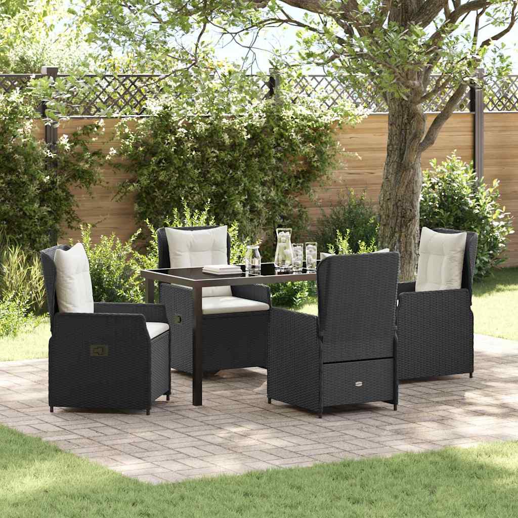 Tuin eettafelset 5 pcs Zwart poly rattan