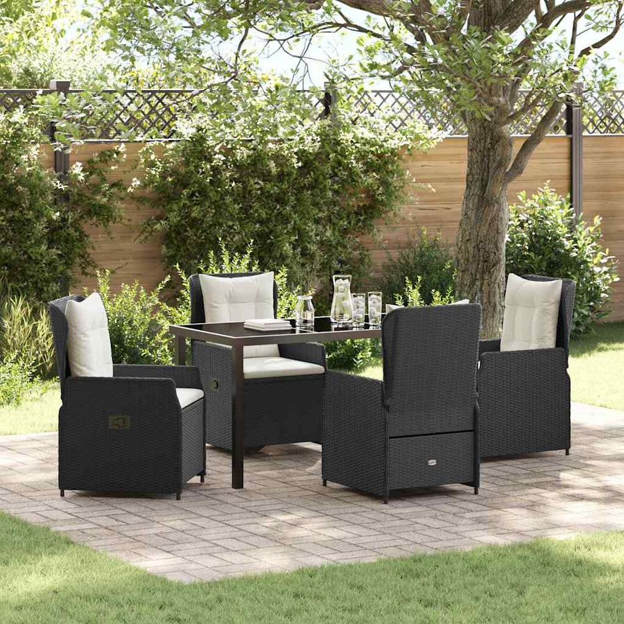 Tuin eettafelset 5 pcs Zwart poly rattan