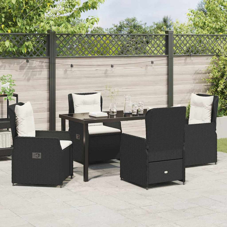 Tuin eettafelset 5 pcs Zwart poly rattan