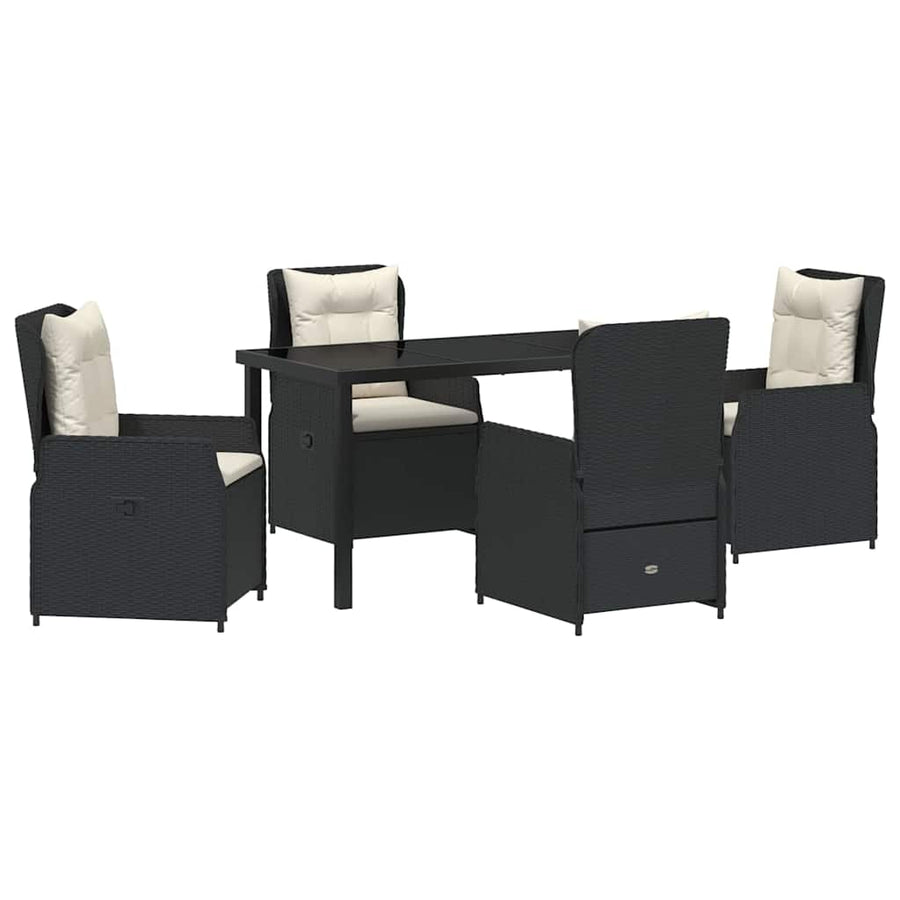 Tuin eettafelset 5 pcs Zwart poly rattan