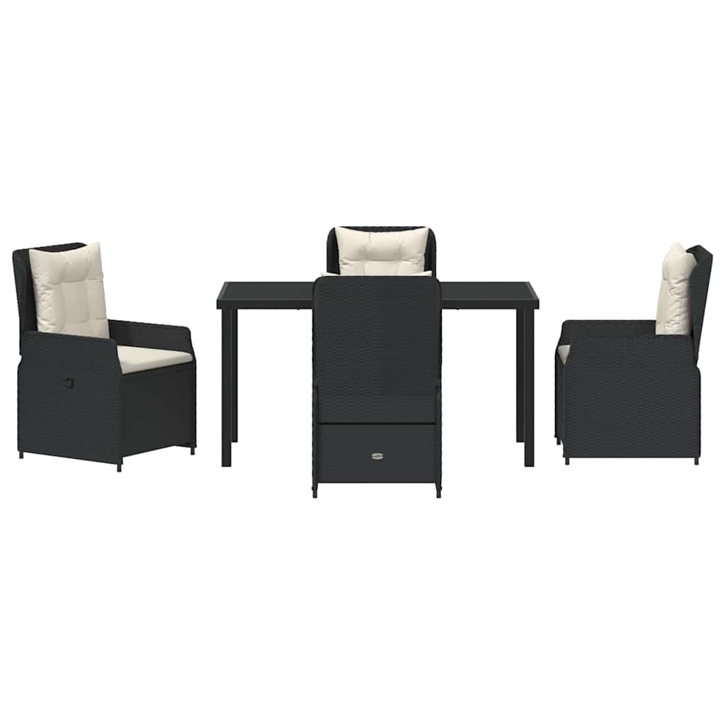 Tuin eettafelset 5 pcs Zwart poly rattan