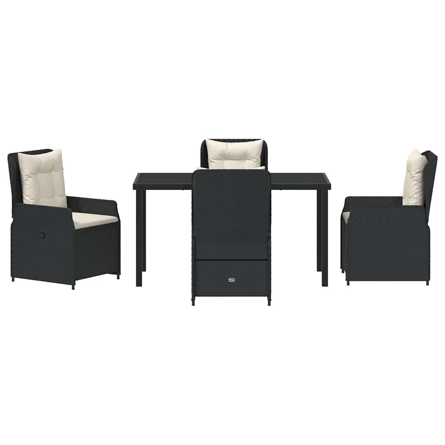 Tuin eettafelset 5 pcs Zwart poly rattan