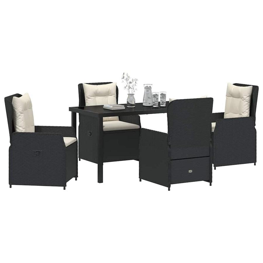 Tuin eettafelset 5 pcs Zwart poly rattan
