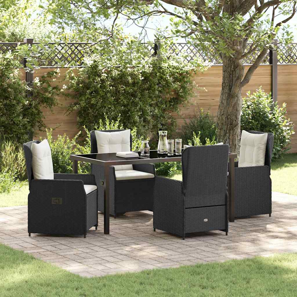 Tuin eettafelset 5 pcs Zwart poly rattan