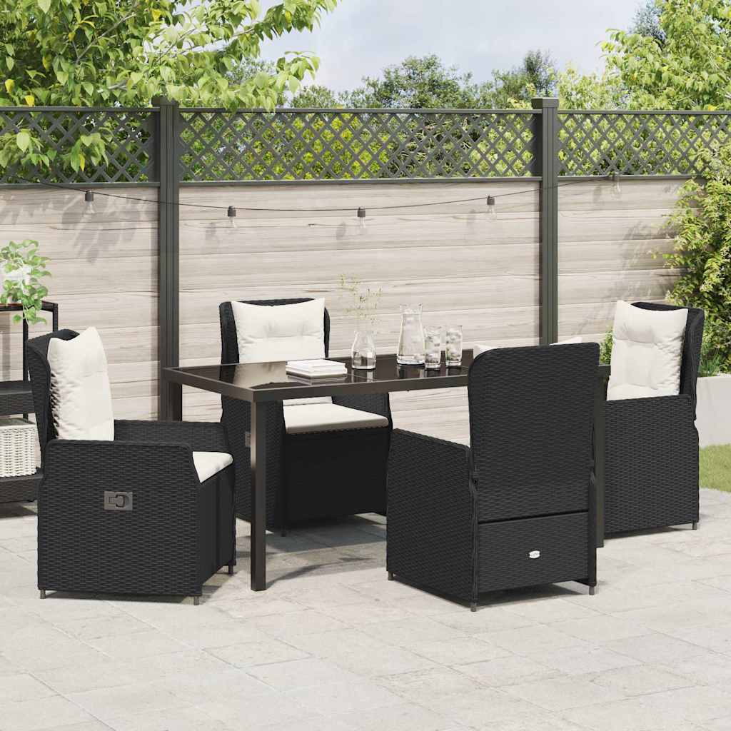 Tuin eettafelset 5 pcs Zwart poly rattan