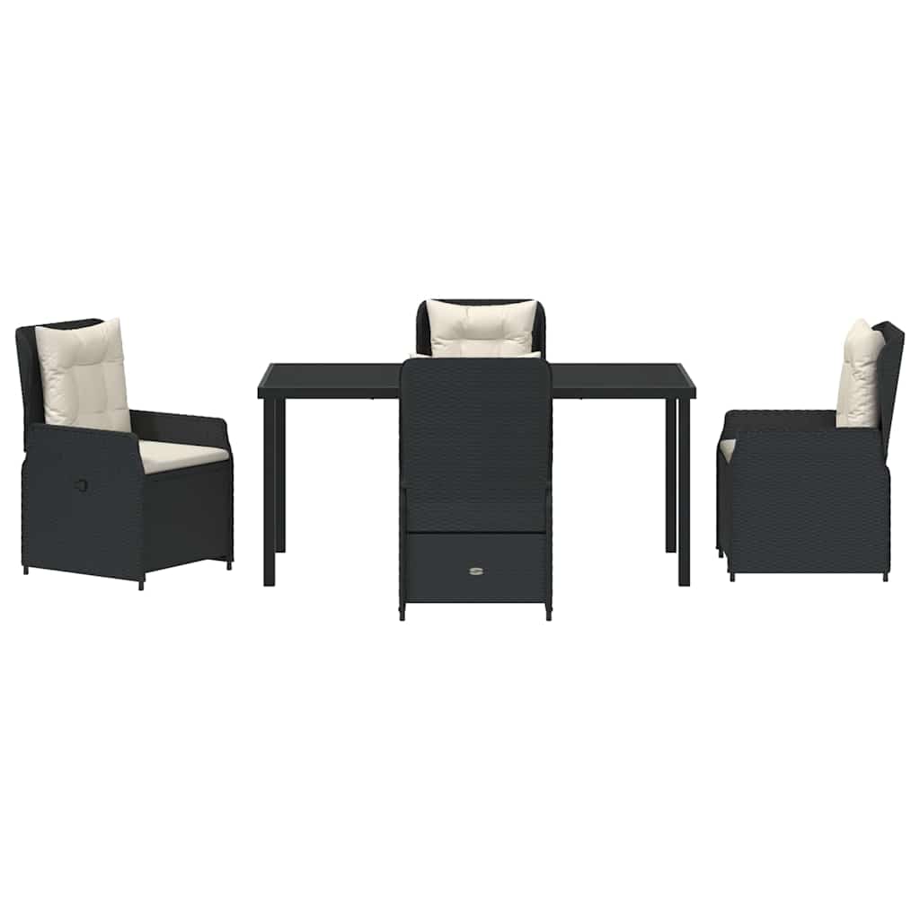Tuin eettafelset 5 pcs Zwart poly rattan