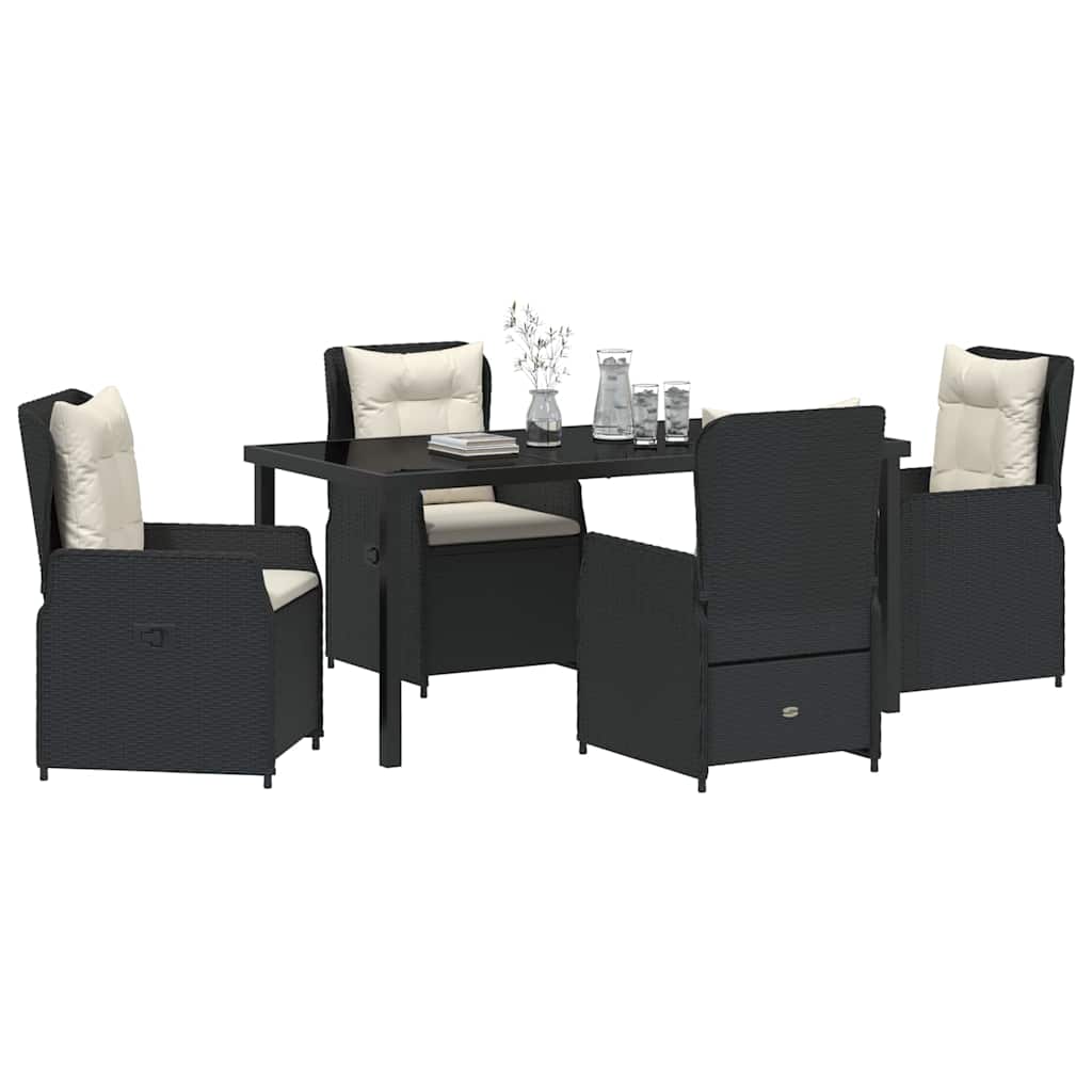 Tuin eettafelset 5 pcs Zwart poly rattan