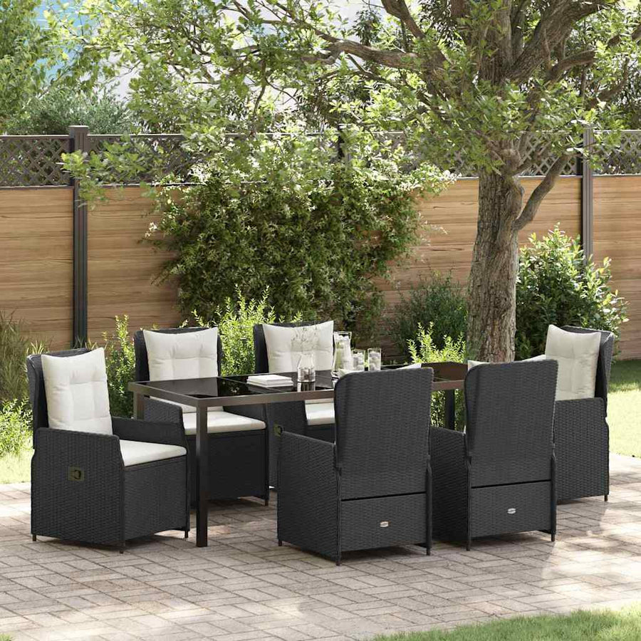 Tuin Eetset 7 pcs Zwart poly rattan