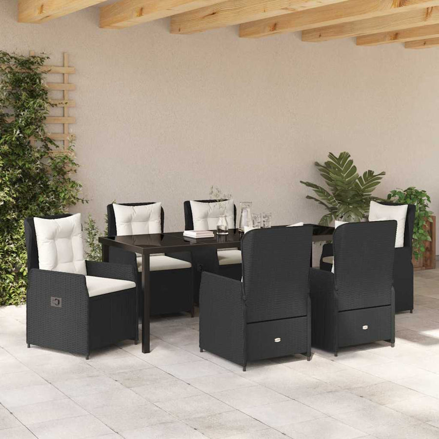 Tuin Eetset 7 pcs Zwart poly rattan