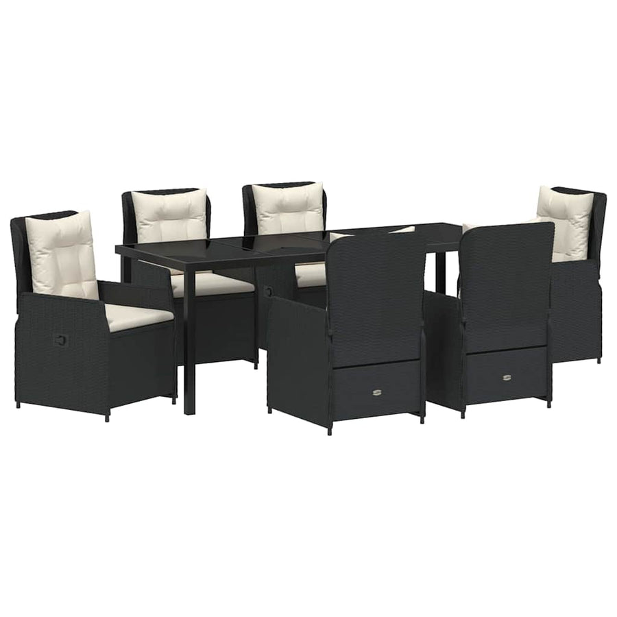 Tuin Eetset 7 pcs Zwart poly rattan