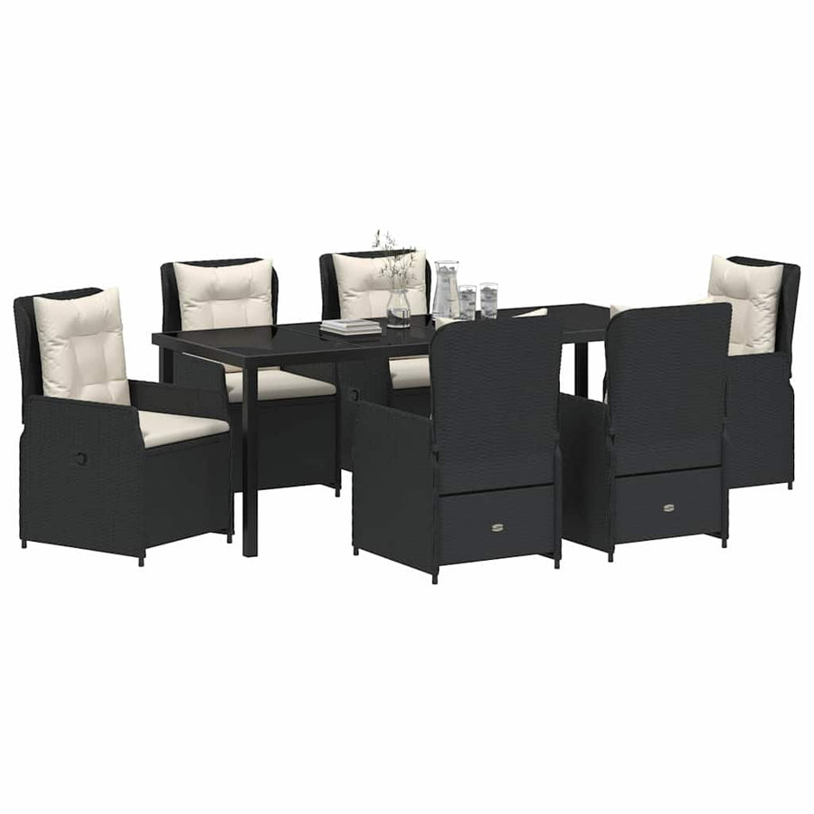Tuin Eetset 7 pcs Zwart poly rattan