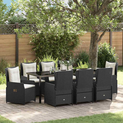 Tuin Eetset 9 pcs Zwart poly rattan
