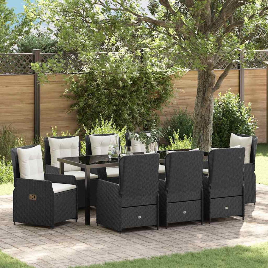 Tuin Eetset 9 pcs Zwart poly rattan