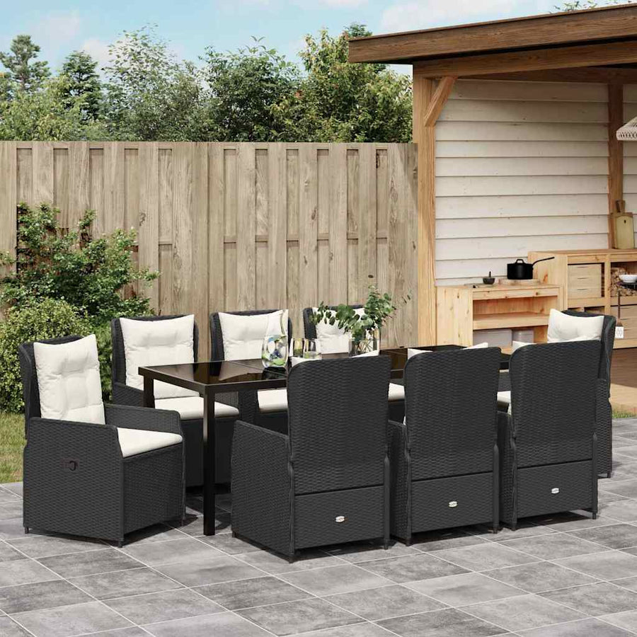 Tuin Eetset 9 pcs Zwart poly rattan