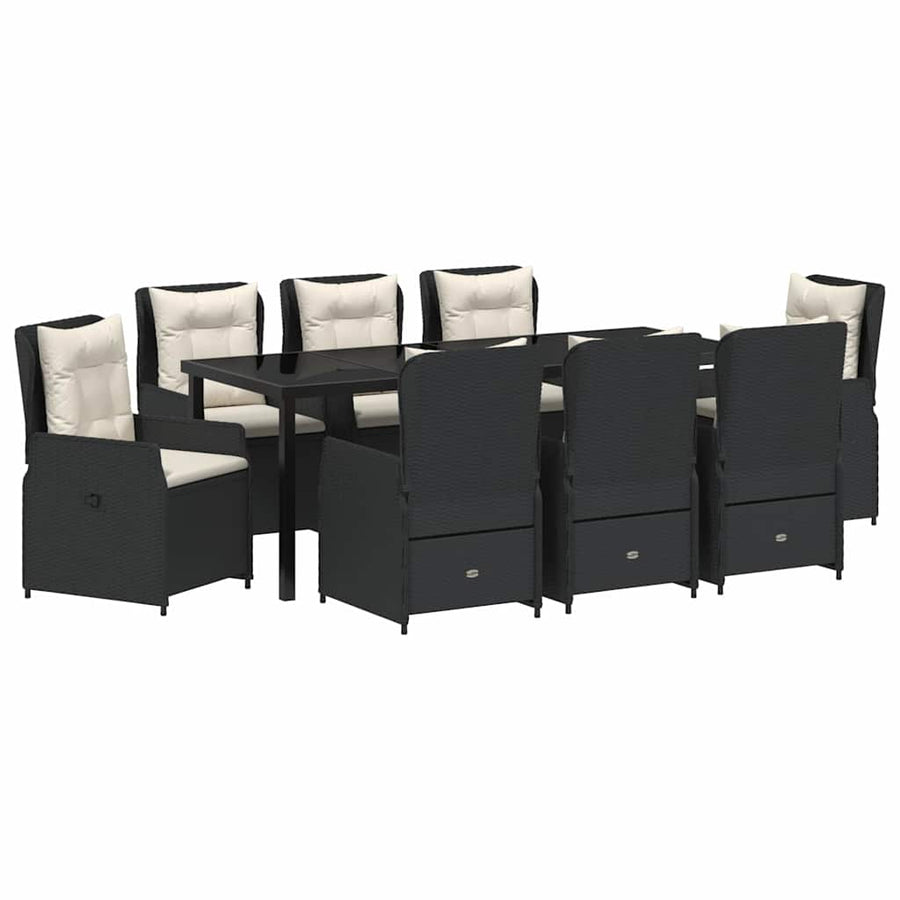 Tuin Eetset 9 pcs Zwart poly rattan