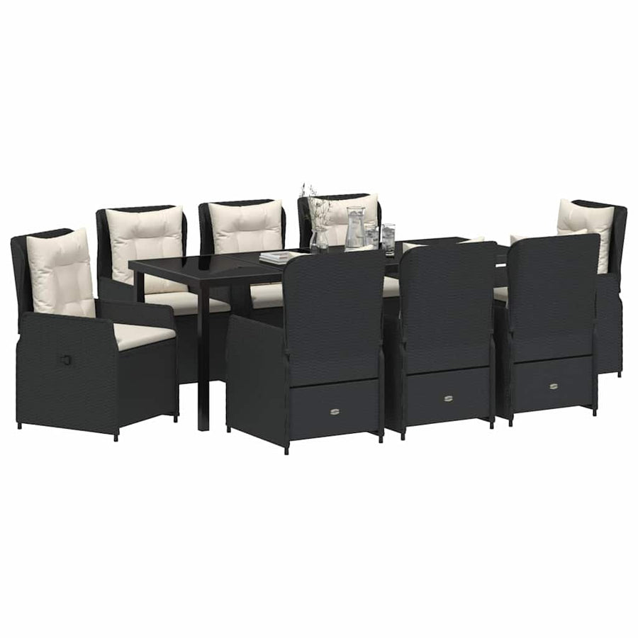 Tuin Eetset 9 pcs Zwart poly rattan