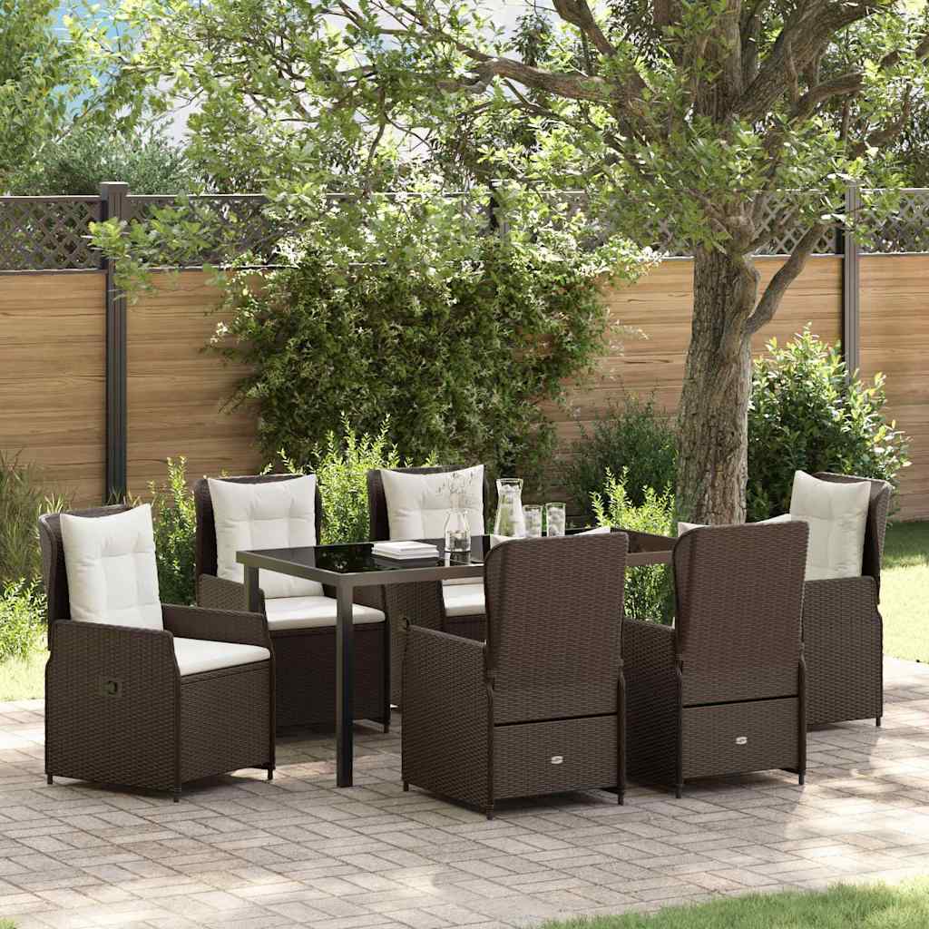 Tuin eettafelset 7 pcs Bruin poly rattan