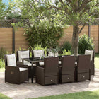 Tuin eettafelset 9-delig poly rattan bruin 160x80x73 cm