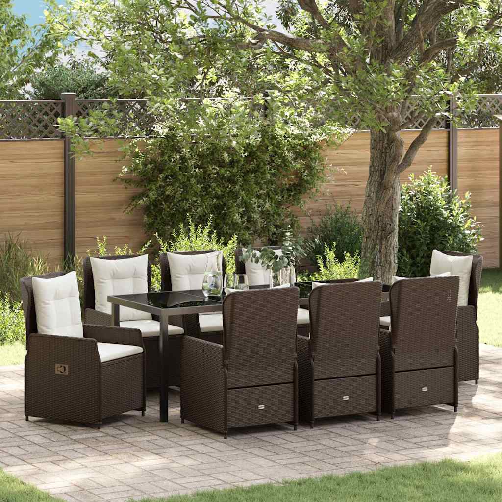 Tuin eettafelset 9 pcs Bruin poly rattan