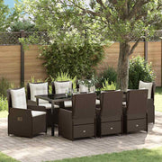 Tuin eettafelset 9-delig poly rattan bruin 160x80x73 cm
