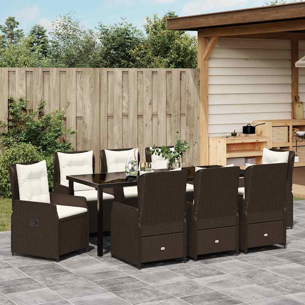 Tuin eettafelset 9 pcs Bruin poly rattan