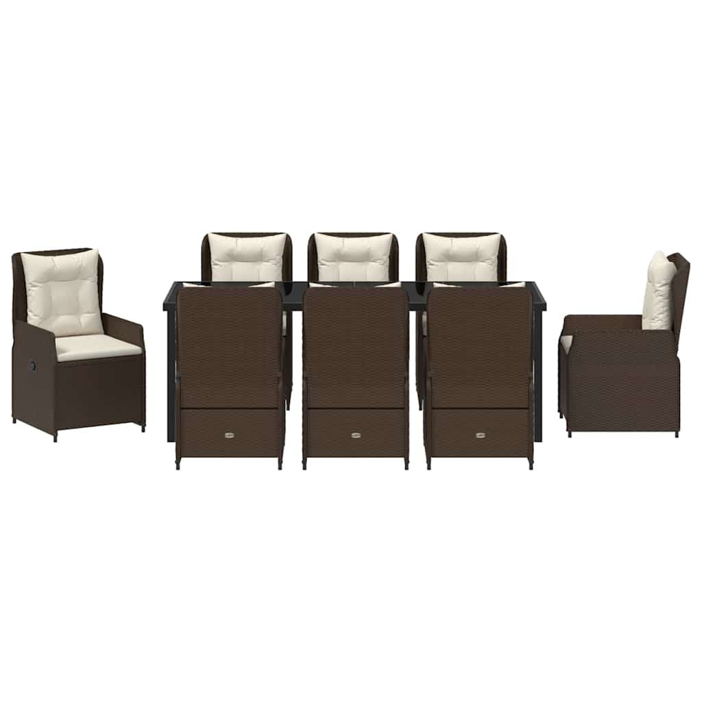 Tuin eettafelset 9 pcs Bruin poly rattan