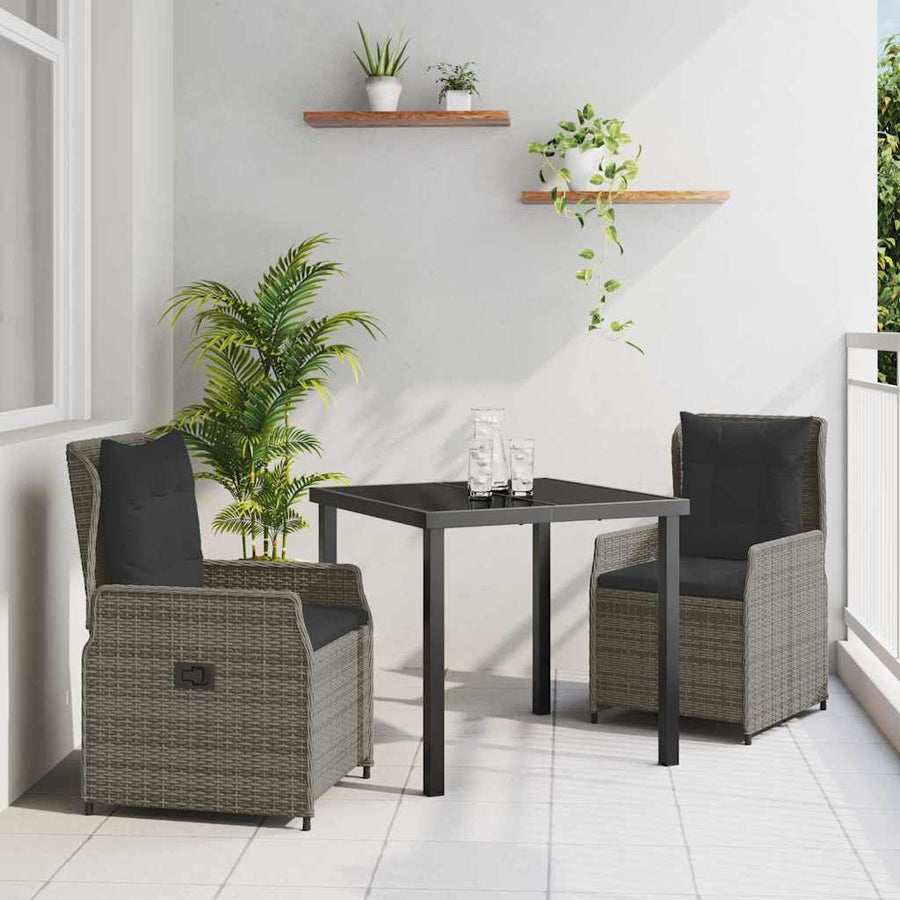 Tuin eettafelset 3 pcs Grijs poly rattan