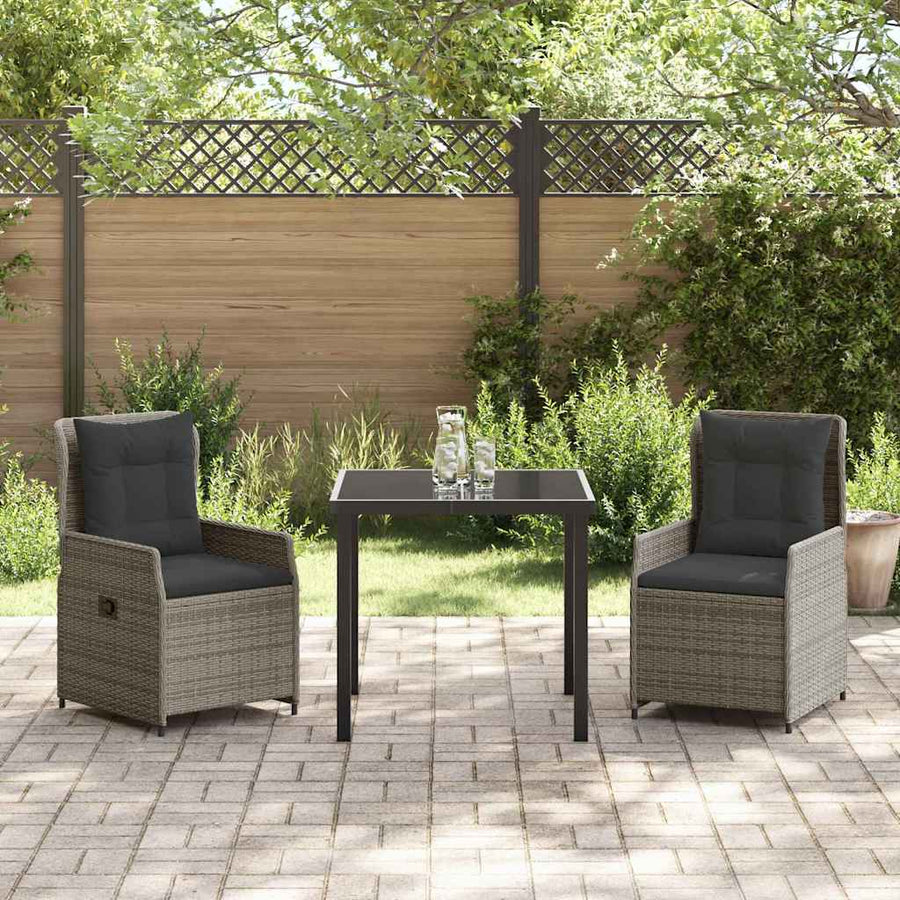 Tuin eettafelset 3 pcs Grijs poly rattan
