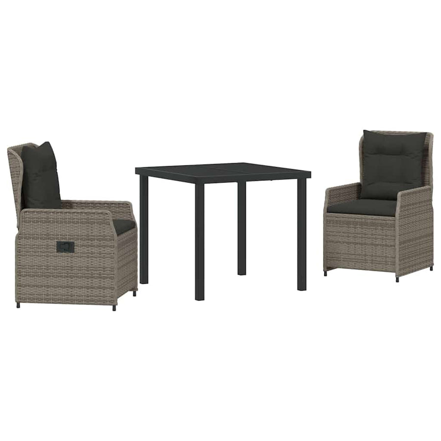 Tuin eettafelset 3 pcs Grijs poly rattan