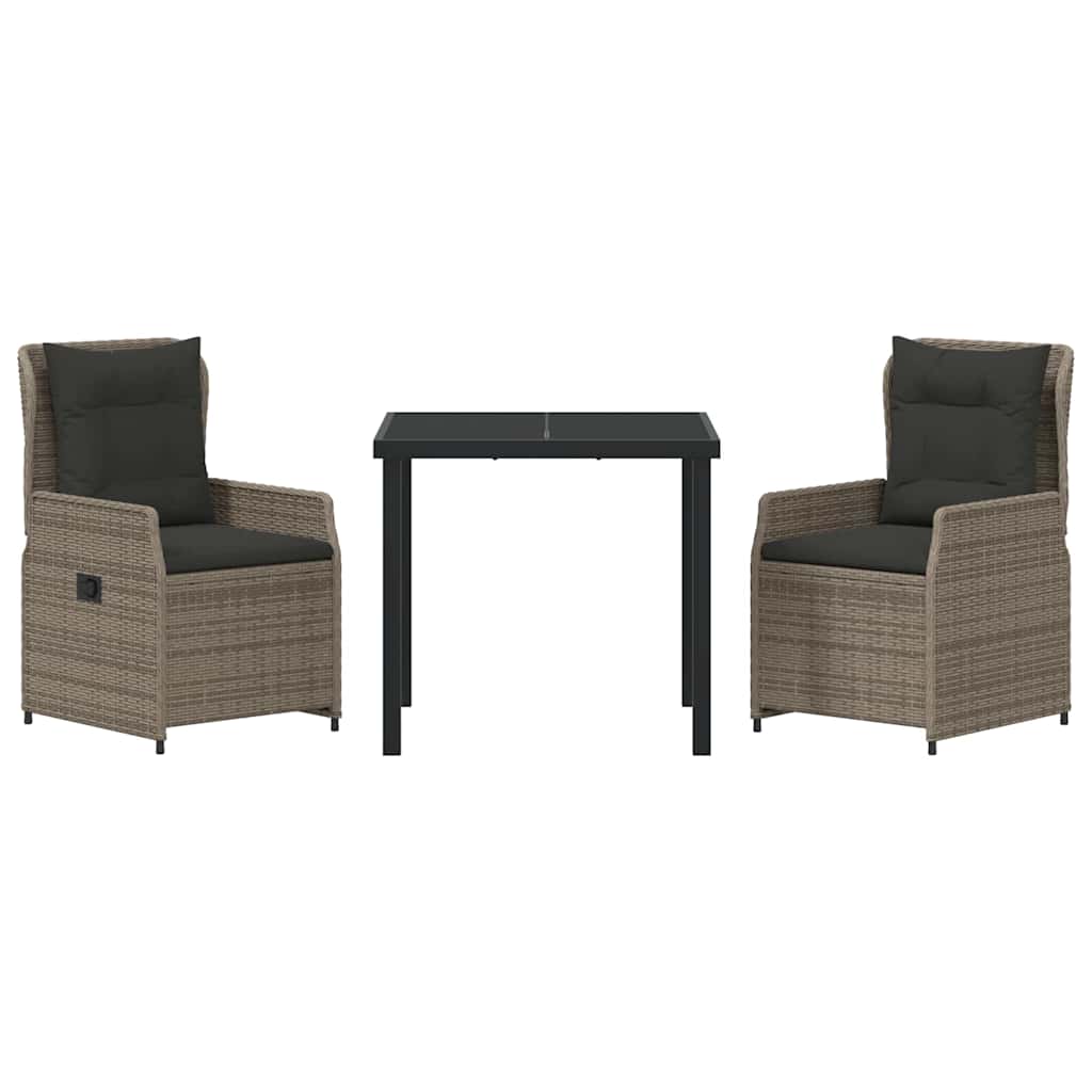 Tuin eettafelset 3 pcs Grijs poly rattan