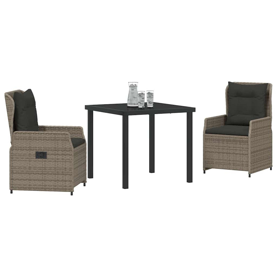 Tuin eettafelset 3 pcs Grijs poly rattan