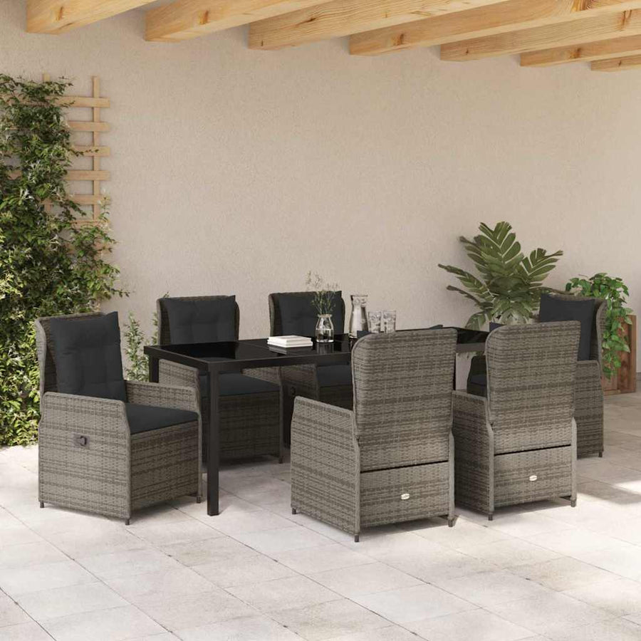 Tuin Eettafelset 7 Pcs Grijs Poly Rattan