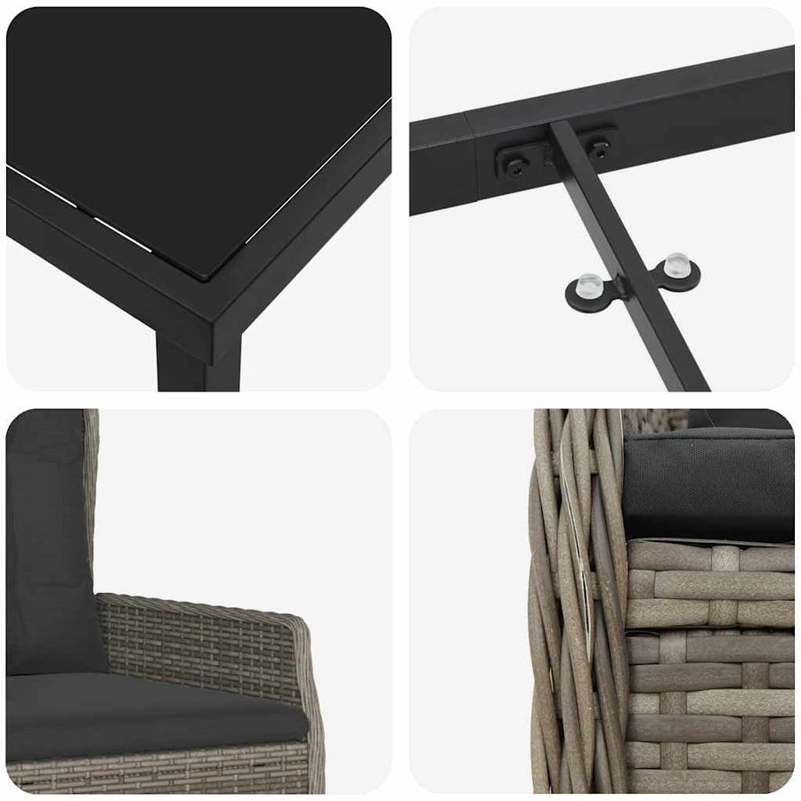 Tuin Eetset 9 Pcs Grijs Poly Rattan