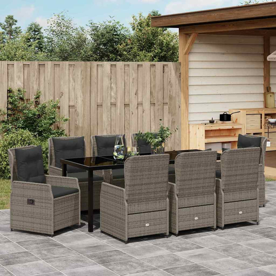 Tuin Eetset 9 Pcs Grijs Poly Rattan