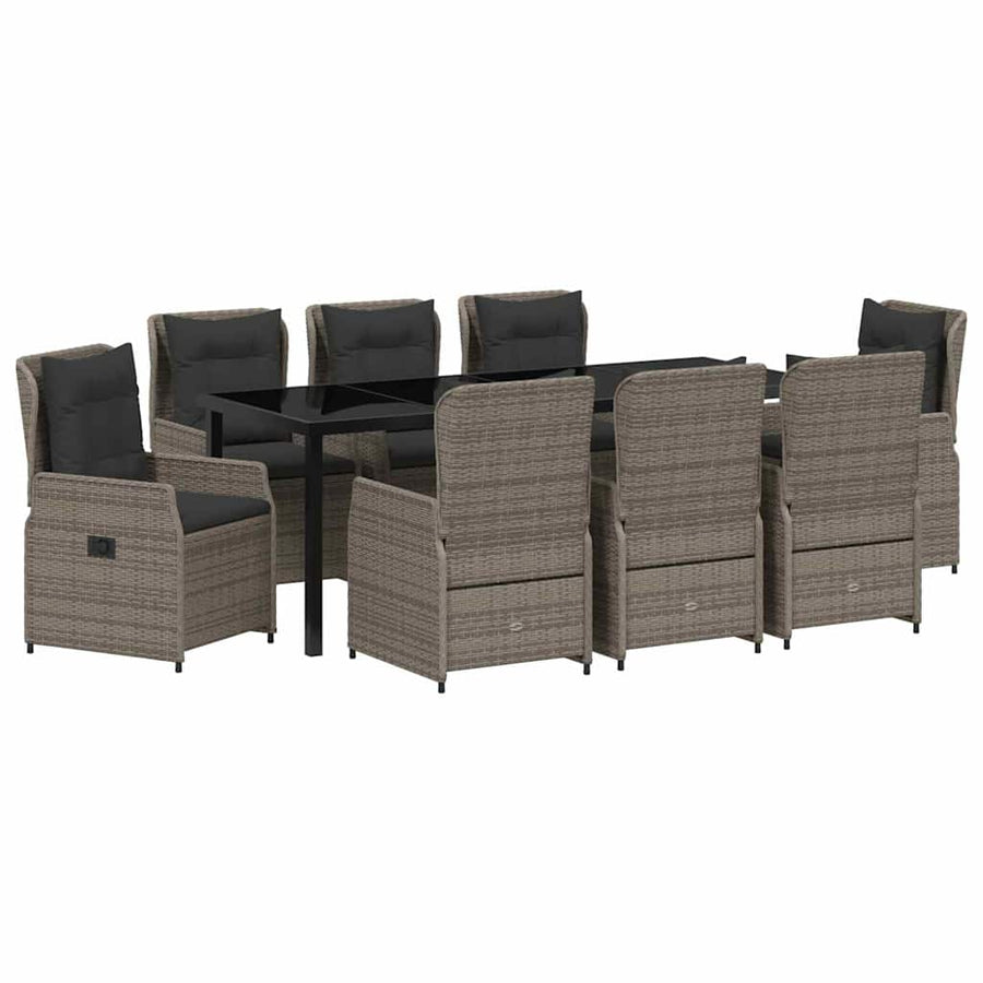 Tuin Eetset 9 Pcs Grijs Poly Rattan